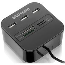 Hub USB 2.0 - 3 portas - Multilaser (c/leitor de cartão) - Preto - AC121