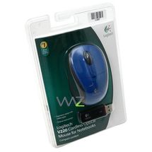 Mouse - USB - Logitech V220 Cordless Optical Mouse for Notebooks - Preto/Azul - 910-001465