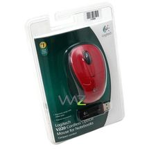 Mouse - USB - Logitech V220 Cordless Optical Mouse for Notebooks - Preto/Verm. - 910-001463
