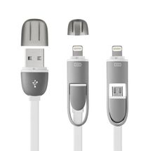 Cabo 2 em 1 USB com adaptador para Iphone Branco - Multilaser - WI334
