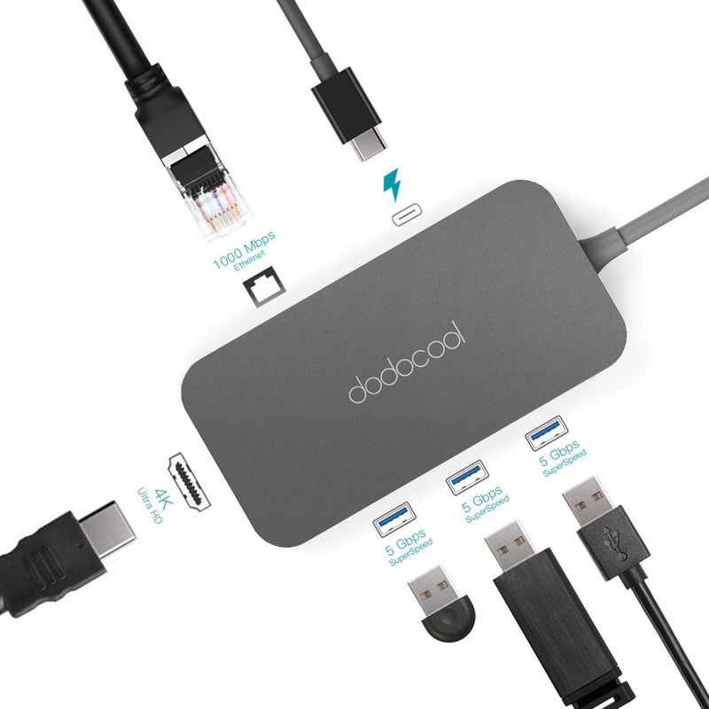 115072-3-Hub_USB_C_31_3_portas_USB_30_1_porta_USB_C_Ultra_HD_4K_Giganit_Ethernet_DodoCool_115072