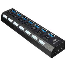 Hub USB 3.0 - 7 portas - com chave seletora - C3 Tech - Preto - HU-S370BK