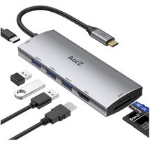 Hub USB-C 3.1 (7 em 1: 3 portas USB 3.0, 1x SD, 1x Micro SD, 1x HDMI , 1x 100W) - AorZ - B08MZZVFX6