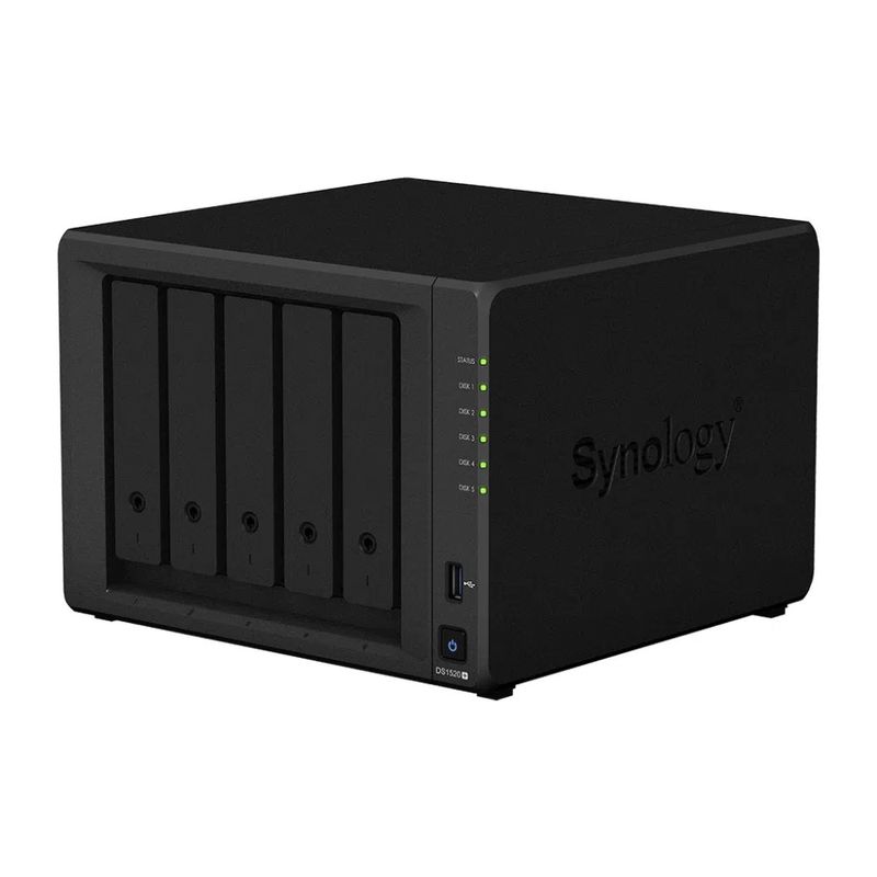 123698-2-NAS_Synology_Diskstation_5_baias_DS1520_60TB_Celeron_J4125_8GB_DDR4_2x_M2_nVME_4x_1GbE_LAN_c_discos_123698