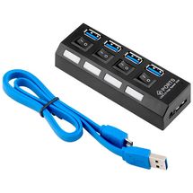 Hub USB 3.0 - 4 portas - com interruptor de energia - MD9 - Preto - 7873