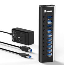 Hub USB 3.0 - 10 portas - Ikuai RSH-A10 (Alumínio, 12V/3A 36W, Adaptador de energia e On/Off switches)