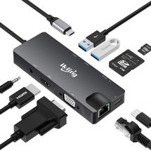Hub USB-C (9 em 1: 2x USB 3.0, 1x USB-C 100W, 1x HDMI 4K, 2x SD/TF, 1x Ethernet Gigabit, 1x VGA, 1x P2) Ikling  FX-1818