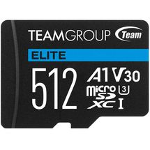Cartão de memória microSDXC 512GB TeamGroup Elite (UHS-I, U3, A1, V30, 4K c/ Adaptador) - TEAUSDX512GIV30A103